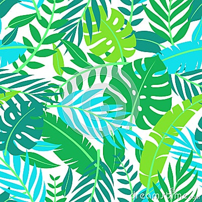 Tropical vector green leaves seamless pattern. Exotic wallpaper. Summer design. Tropical jungle foliage, leaf nature background, v Stock Photo